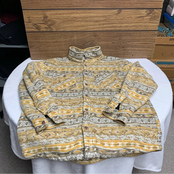 Rugged Earth mustard/brown button down jacket two chest pockets size large - Picture 2 of 6